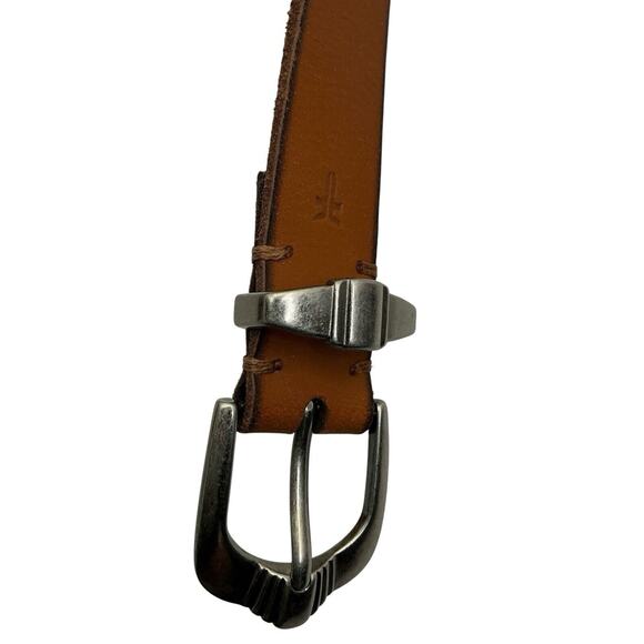 Frye Womens Tan Leather Logo Skinny Belt Antique Silver Buckle DC1130C Sz. XL main image 10